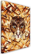 Schilderij cheeta in het gras, 2 maten, oranje-bruin