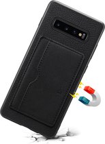 Voor Galaxy S10 Plus Denior V3 luxe auto koeienhuid lederen beschermhoes met houder en kaartsleuf (zwart)