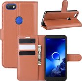 Voor Alcatel 1v (2019) ï¼ˆVingerafdrukversieï¼‰ Litchi Texture Horizontal Flip beschermhoes met houder & kaartsleuven & portemonnee (bruin)