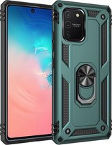 Voor Galaxy A91 / S10 Lite schokbestendige TPU + pc-beschermhoes met 360 graden roterende houder (groen)