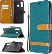 Voor Galaxy A21 Kleuraanpassing Denim Texture Horizontaal Flip Leren Case met Houder & Kaartsleuven & Portemonnee & Lanyard (Groen)