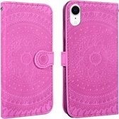 Voor iPhone XR geperst afdrukpatroon Horizontale flip PU lederen tas, met houder & kaartsleuven & portemonnee & & draagkoord (violet)