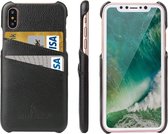 Fierre Shann voor iPhone X / XS Litchi Texture lederen achterkant hoes met kaartsleuven (zwart)