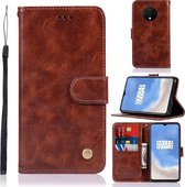 Voor OnePlus 7T Retro koperen knop Crazy Horse Horizontale flip PU lederen tas met houder & kaartsleuven & portemonnee en lanyard (bruin)