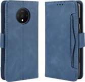 Voor OnePlus 7T Wallet Style Skin Feel Calf Pattern lederen tas met aparte kaartsleuf (blauw)