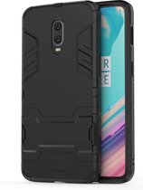 Shockproof PC + TPU Case voor OnePlus 6T, met houder (zwart)