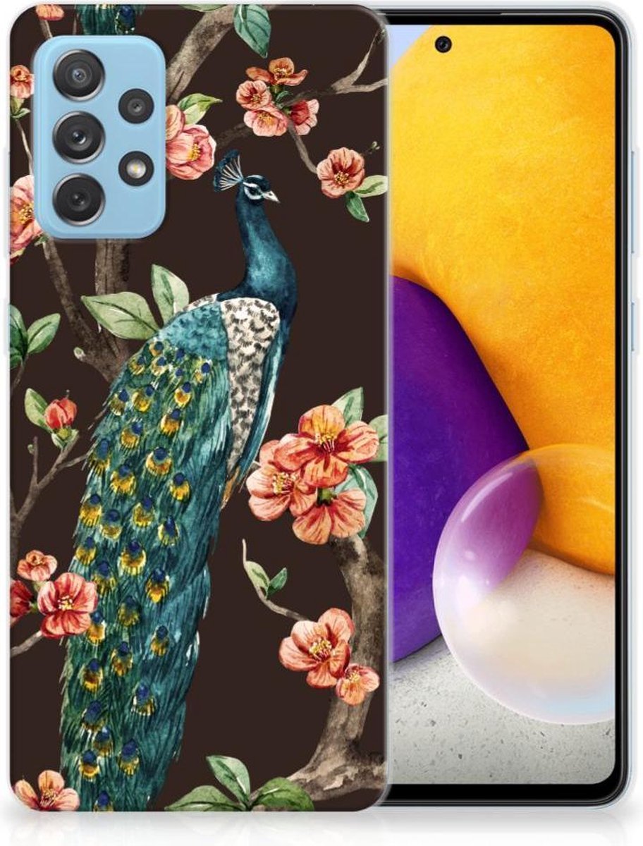 Samsung Galaxy A72 TPU Hoesje Pauw met Bloemen
