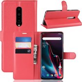 Litchi Texture horizontale flip lederen case voor OnePlus 7 Pro, met portemonnee en houder en kaartsleuven (rood)