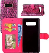 Voor Galaxy Note 8 Luipaardpatroon Horizontale flip lederen tas met houder & kaartsleuven & portemonnee & fotolijst & lanyard (rood)