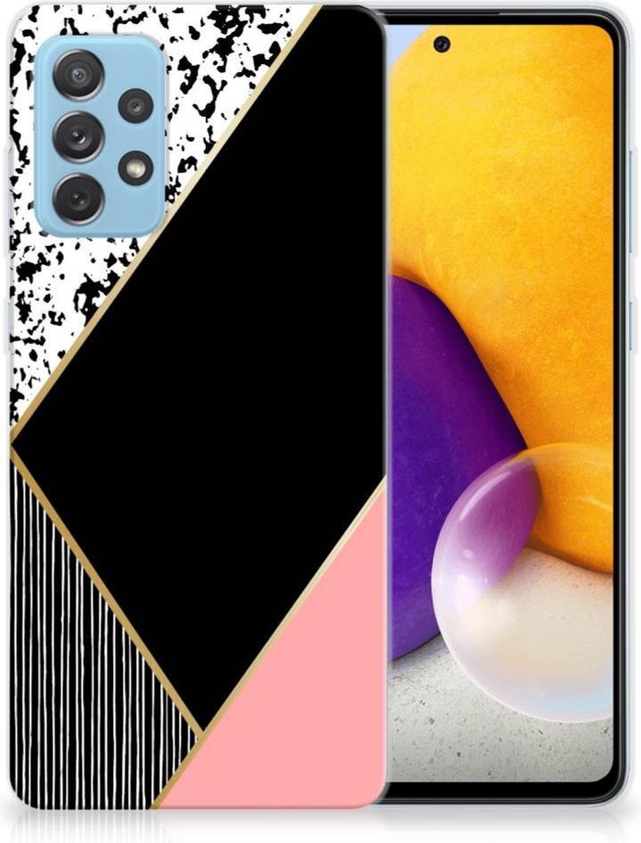 Samsung Galaxy A72 TPU Hoesje Zwart Roze Vormen