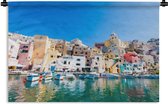 Wandkleed Napels - Kleurrijke afbeelding van de haven in het Italiaanse Napels Wandkleed katoen 150x100 cm - Wandtapijt met foto
