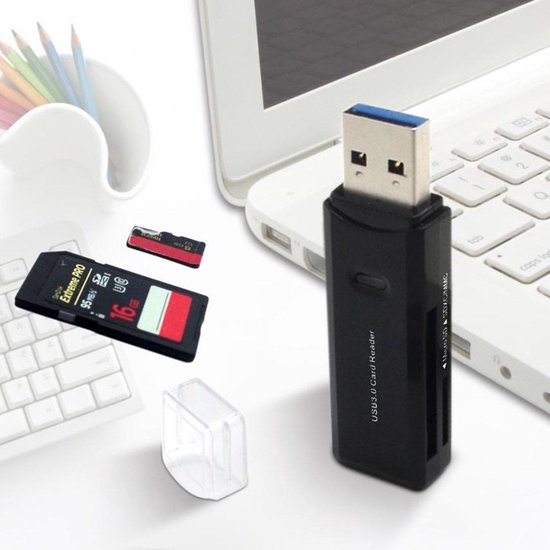 Supersnelle USB 3.0 Multi Card Reader - Plug & Play - Voor Micro SD / SD / MMC / TF Kaart Lezer - Kaartlezer / Geheugenkaartlezer / Cardreader - Compatibel Met Windows & Mac OS - Zwart - AA Commerce