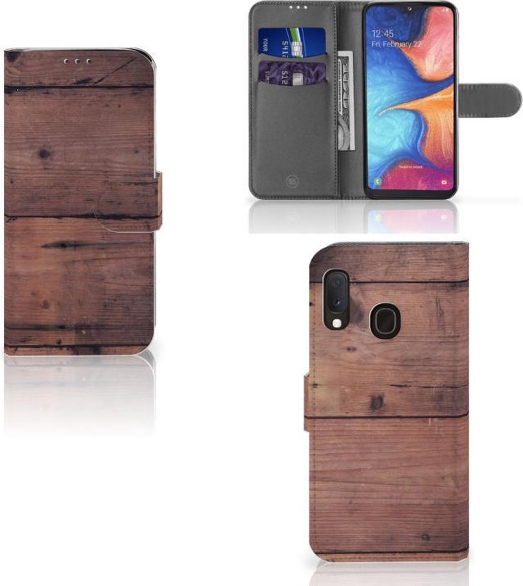 Samsung Galaxy A20e Book Style Case Old Wood