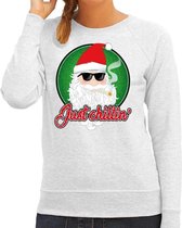 Foute Kersttrui / sweater - Just chillin - grijs voor dames - kerstkleding / kerst outfit L (40)