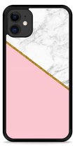 iPhone 11 Hardcase hoesje Pink-gold-white Marble - Designed by Cazy