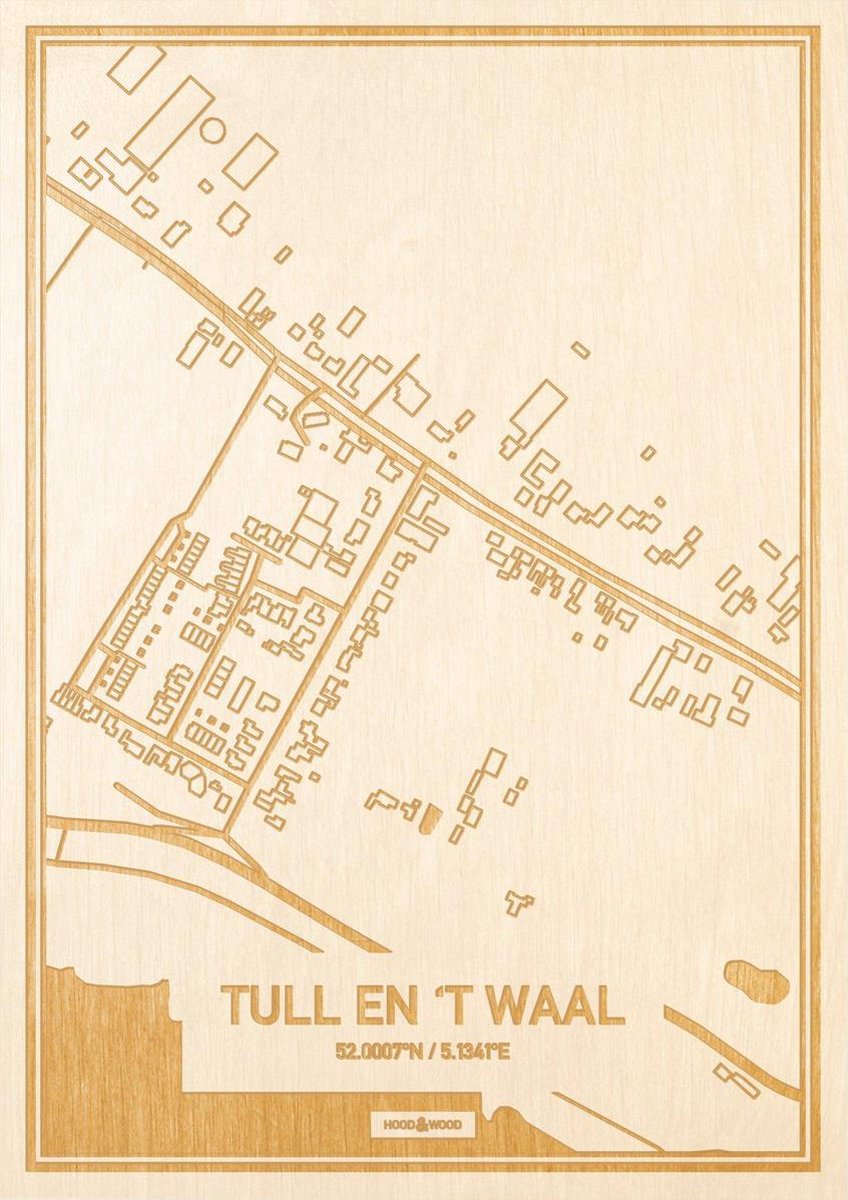 Kaart Tull en 't Waal Gegraveerde stadskaart Hood&Wood Hout, A4 Kaart Tull en 't Waal Gegraveerde stadskaart Hood&Wood Hout, A4