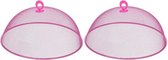 2x Vliegenkappen roze voor voedsel 35 cm - Eten/voedsel beschermen tegen ongedierte - Afdekkappen/vliegenkappen