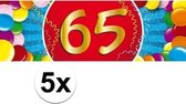 5x 65 Jaar leeftijd stickers 19 x 6 cm - 65 jaar verjaardag/jubileum versiering 5 stuks