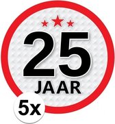 5x 25 Jaar leeftijd stickers rond 15 cm - 25 jaar verjaardag/jubileum versiering 5 stuks