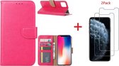 Apple iPhone 11 Pro Portemonnee hoesje + 2X Screenprotector - Roze