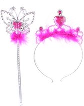 Lg-imports Toverstaf Met Tiara Fuchsia/zilver 34 Cm