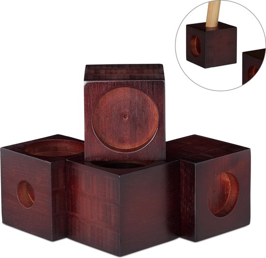 rehausseur de meubles relaxdays bambou - set de 4 pièces - rehausseur de lit - marron - rehausseur