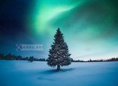 Schilderij - Noorder licht Kerstboom , Blauw groen , 3 Maten , Wanddecoratie