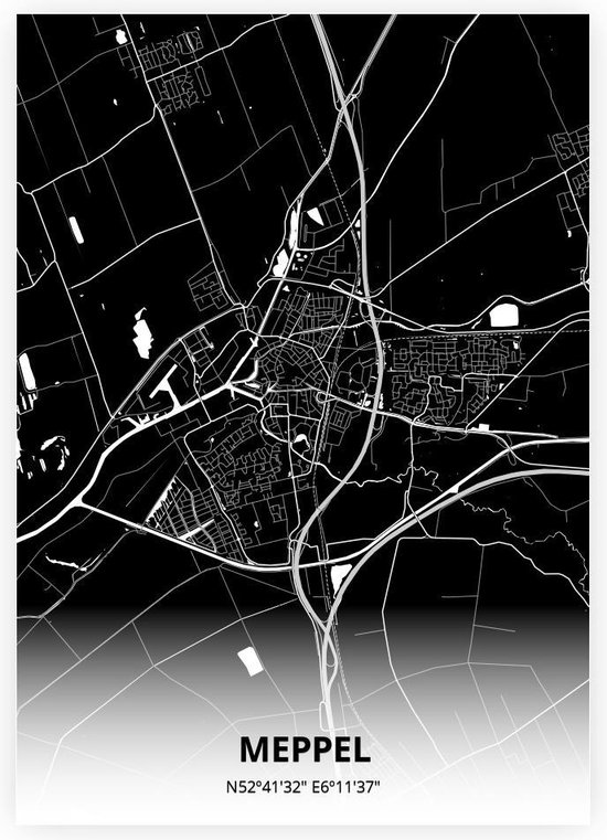 Meppel plattegrond - A4 poster - Zwarte stijl