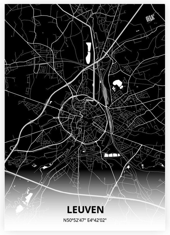 Leuven plattegrond - A3 poster - Zwarte stijl