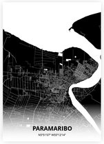 Paramaribo plattegrond - A2 poster - Zwarte stijl