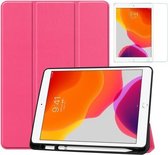 Tablet hoes geschikt voor Ipad 10.2 Inch 2019 / 2020 / 2021 - Tri-Fold Book Case met Apple Pencil houder + Screenprotector - Magenta