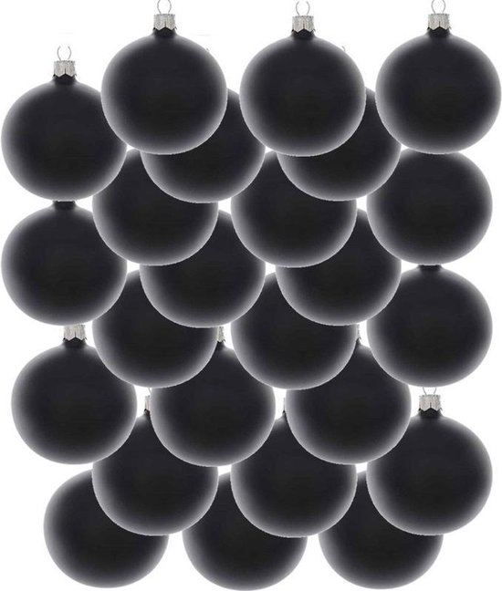 24x Zwarte glazen kerstballen 6 cm - Mat/matte - Kerstboomversiering zwart  | bol.com