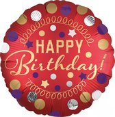 Ballon de joyeux anniversaire en aluminium rouge satiné - Article de décoration de fête