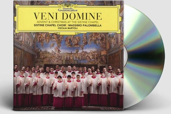 CD hoes met koor in een kapel, met de tekst "VENI DOMINE".