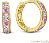 Juwelier Emo - 14 Karaat Gouden Kinderoorbellen meisje met Roze Zirkonia stenen - KIDS - 13 mm