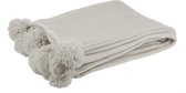 J-Line Plaid Pompom - fleece deken - polyester - lichtgrijs - 170 x 130 cm - woonaccessoires