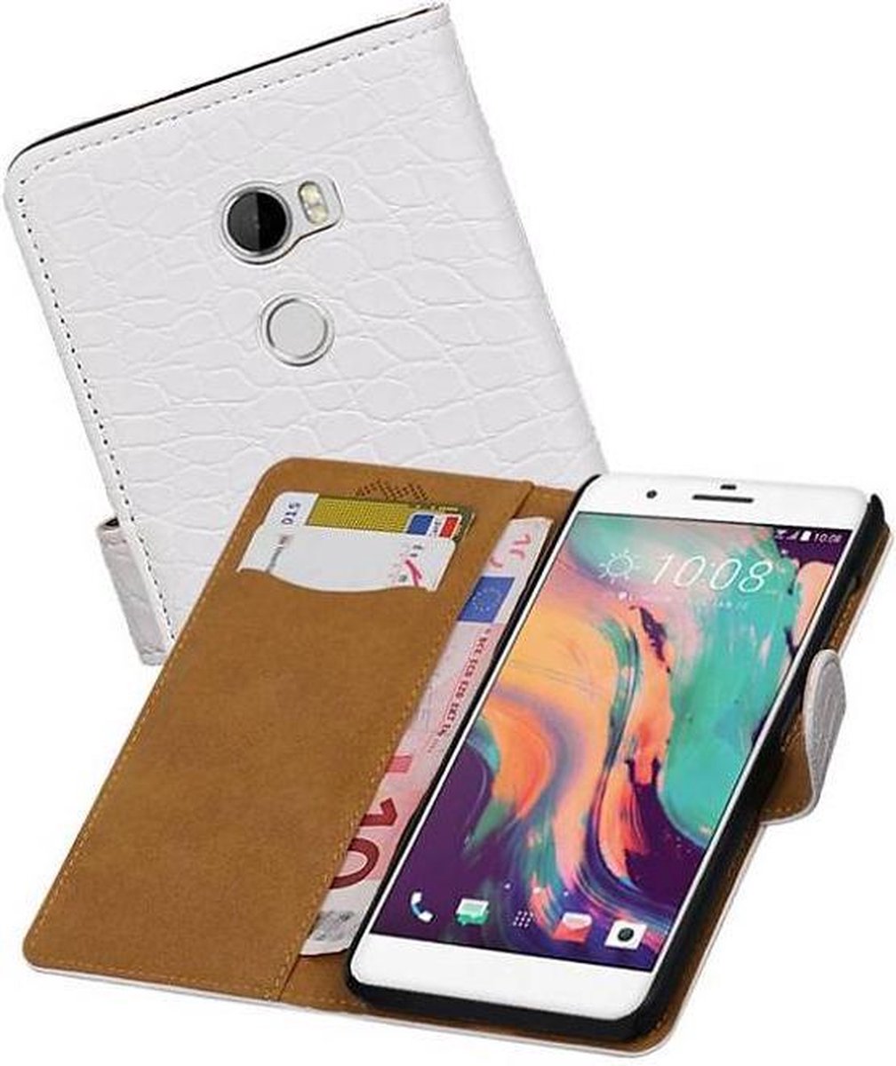 Croco Bookstyle Wallet Case Hoesjes Geschikt voor HTC X10 Wit
