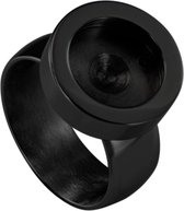 Quiges RVS Schroefsysteem Ring Zwart Glans 16mm met Verwisselbare 12mm Mini Munt - SLSRS54316