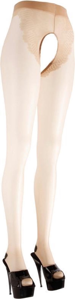 Goedkoopste Cottelli Collection – Nude Panty met Open Kruis en Zwart Stiksel Motief – Maat S – Zwart