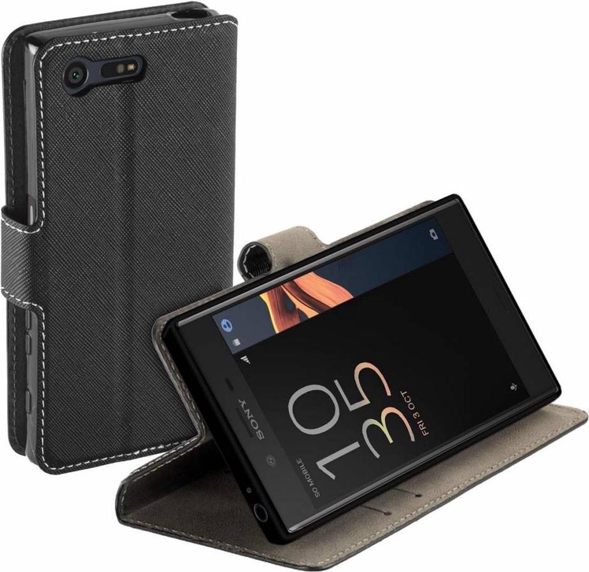 HC zwart bookcase voor Sony Xperia X Compact tpu wallet cover hoesje