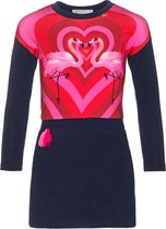 Mim-pi Meisjes Jurk - Blauw met roze - Maat 146