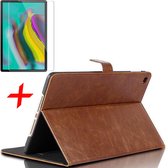 Hoes geschikt voor Samsung Galaxy Tab S5e + Screenprotector - Lederen Book Case Smart Cover - iCall - Okerbruin