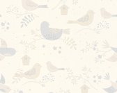 A.S. Création behangpapier vogels beige en grijs - AS-367561 - 53 cm x 10,05 m