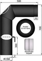 TT Kachelpijp Ø150 bocht 2 x 45° (90 graden) met deur zwart - zwart - 2mm - staal - Ø150mm