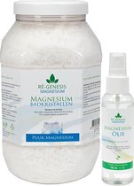 Ré-genesis Magnesiumolie 200 ml spray en 2 kg Magnesium Badkristallen Vlokken – Magnesium Badzout – Voetenbad - Magnesiumchloride voor spieren