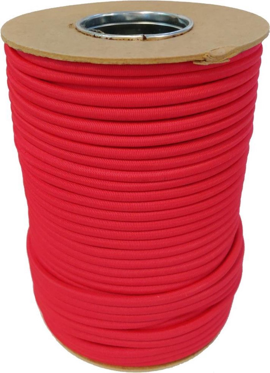 50 meter Elastisch Touw - Rood - 8mm - elastiek op rol