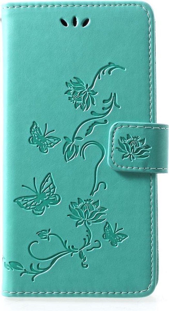 Bloemen & Vlinders Book Case - Geschikt voor Huawei P30 Lite Hoesje - Cyan