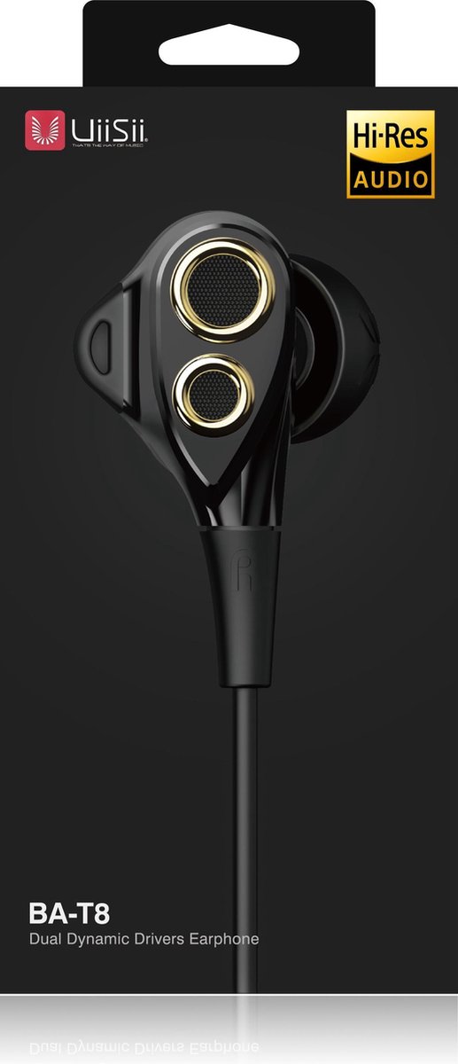 UiiSii T8 Zwart - Professionele Hi-Res In Ear Oortjes - Dual HQ Dynamic Drivers