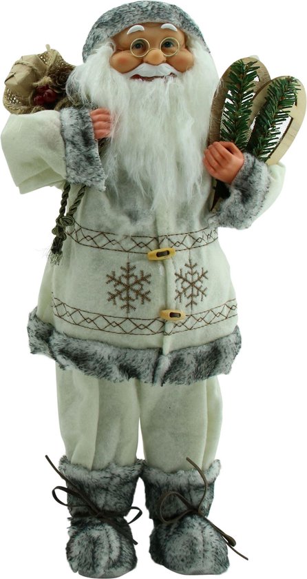 Luxe Afgewerkte Kerst Decoratie Kerstman Staand Grijs/wit 45cm