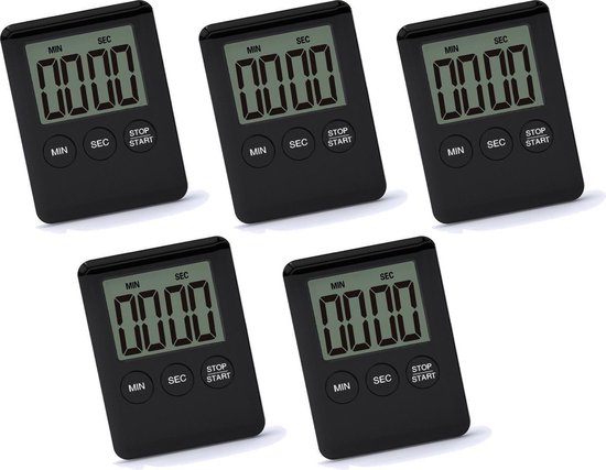 Set van 5 digitale timers, alarmklokken, zwart